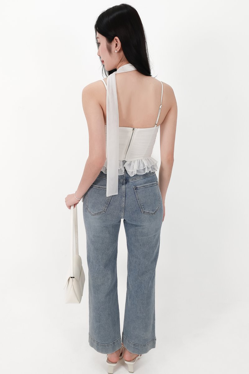 Molly Mesh Peplum Top with Sash in White