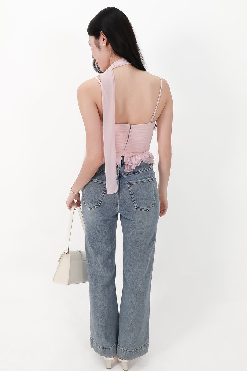 Sam Straight Cut Cuffed Hem Denim Jeans in Light Faded Wash