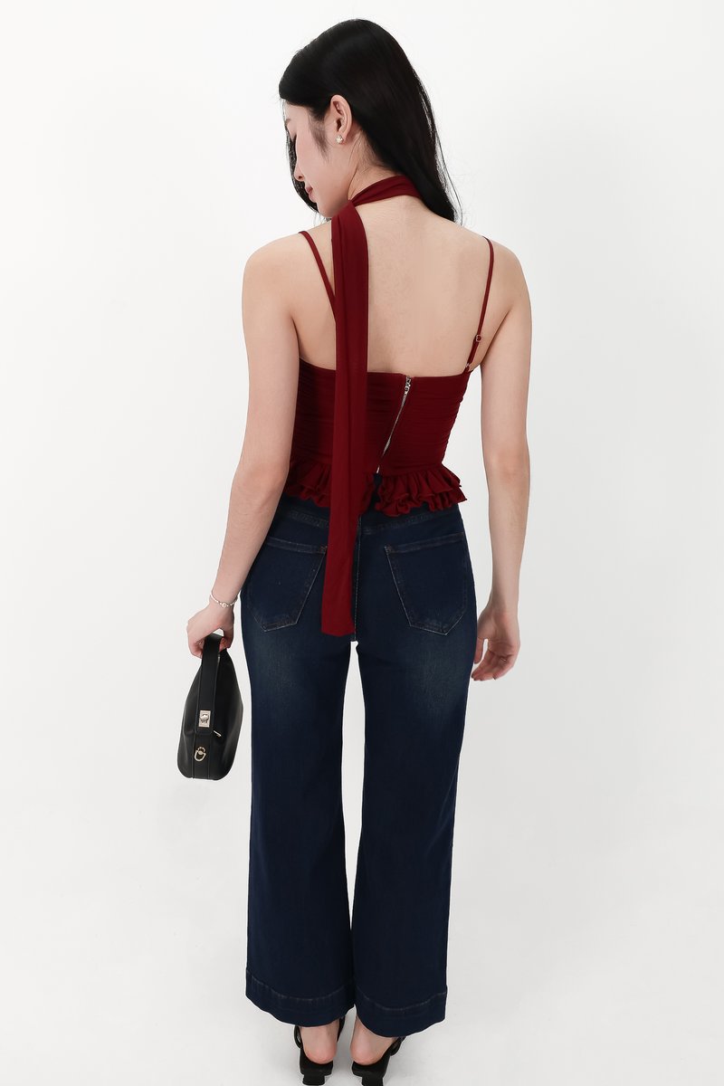 Sam Straight Cut Cuffed Hem Denim Jeans in Very Dark Wash