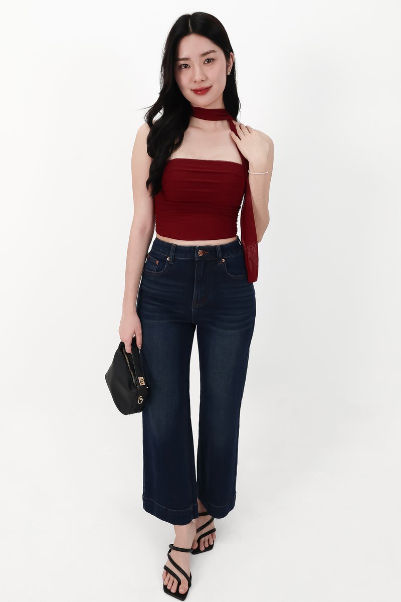 Sam Straight Cut Cuffed Hem Denim Jeans in Very Dark Wash