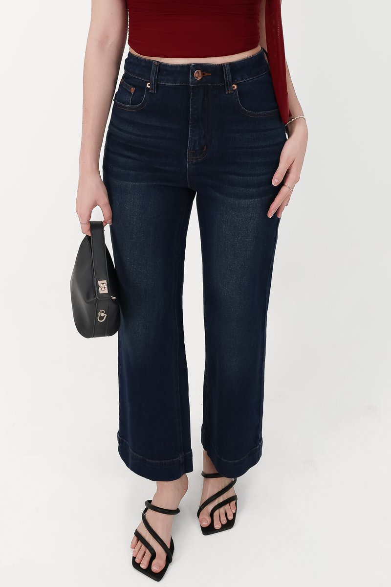 Sam Straight Cut Cuffed Hem Denim Jeans in Very Dark Wash