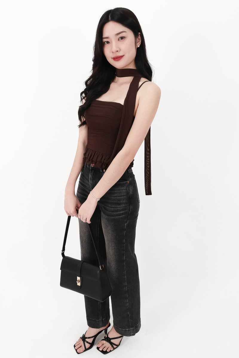 Sam Straight Cut Cuffed Hem Denim Jeans in Black Wash