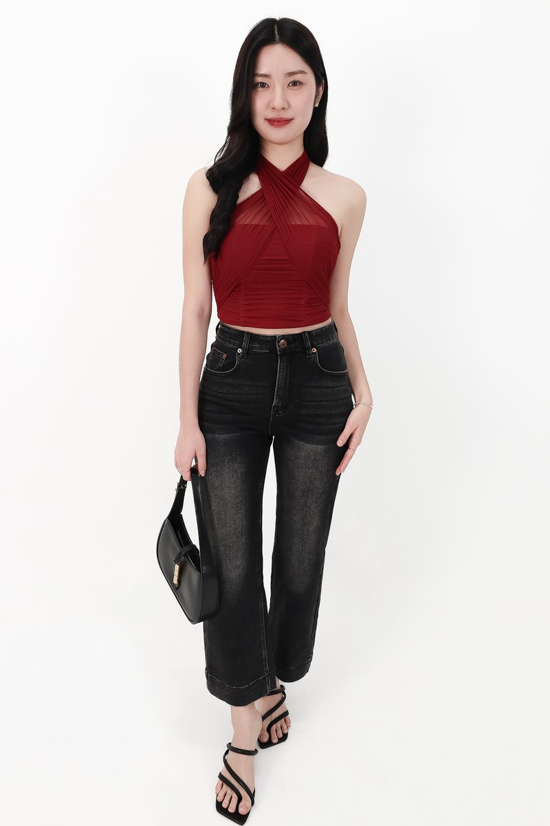 Sam Straight Cut Cuffed Hem Denim Jeans in Black Wash