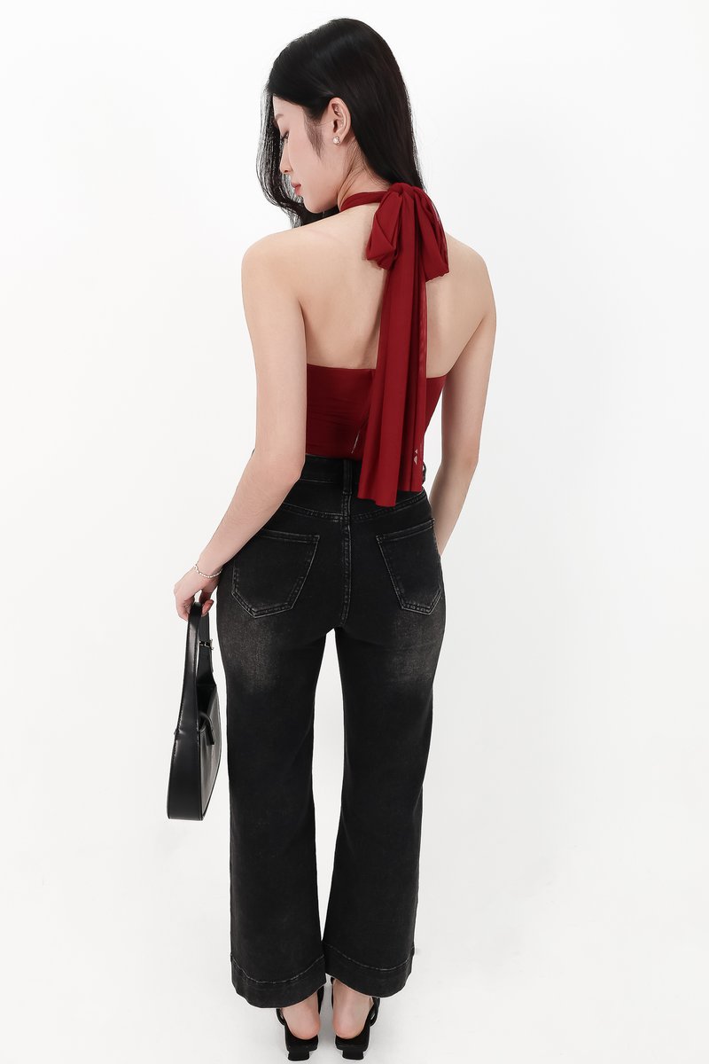 Sam Straight Cut Cuffed Hem Denim Jeans in Black Wash