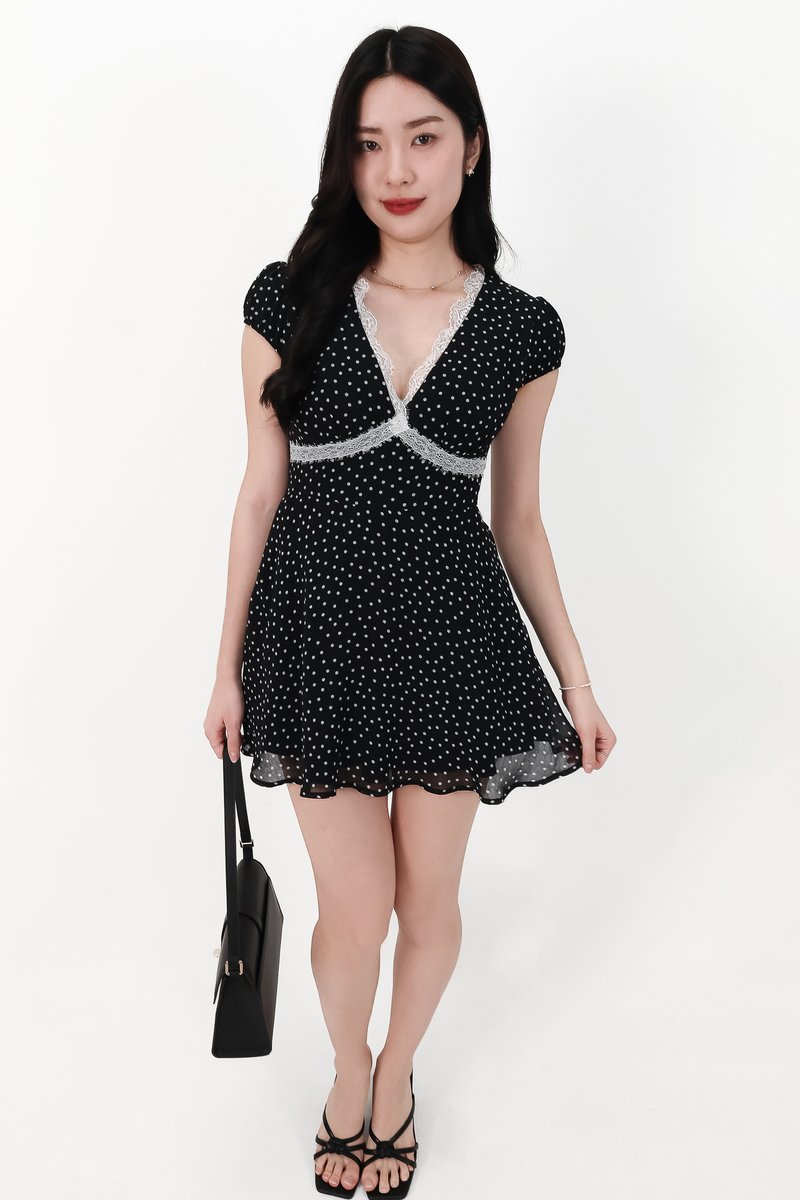 SALE EXCLUSIVE | Daisy Dotted Romper Dress in Black