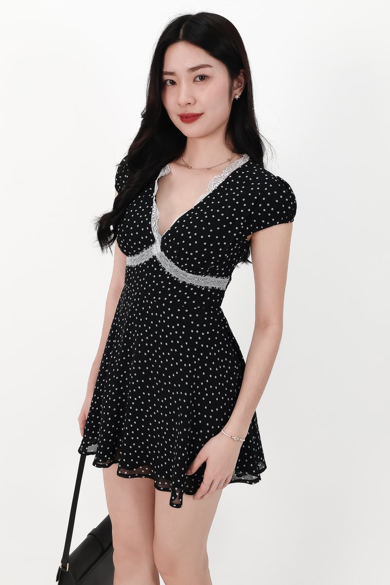 SALE EXCLUSIVE | Daisy Dotted Romper Dress in Black