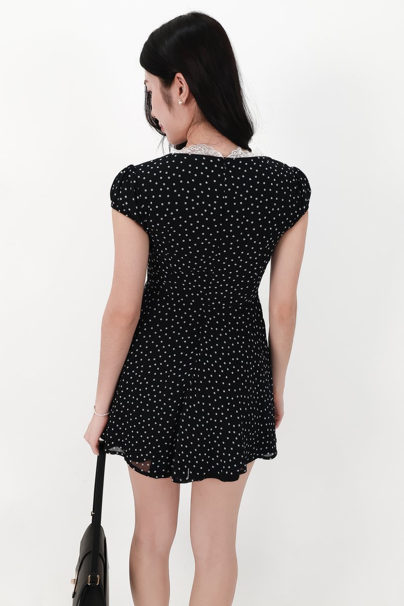 SALE EXCLUSIVE | Daisy Dotted Romper Dress in Black