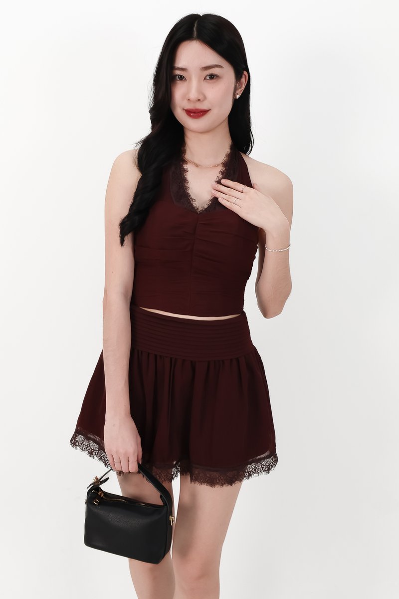 SALE EXCLUSIVE | Laurie Lace Halter Co-ord Top in Dark Brown