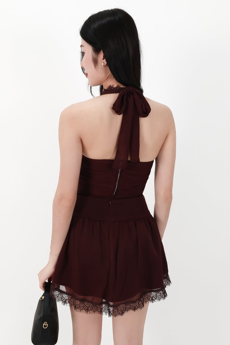 SALE EXCLUSIVE | Laurie Lace Halter Co-ord Top in Dark Brown