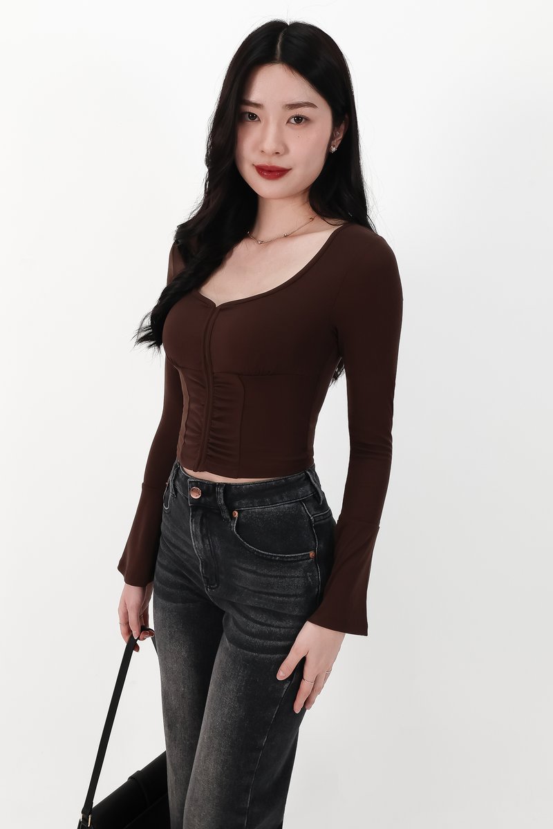 SALE EXCLUSIVE | Bennie Bell Sleeve Top in Dark Brown