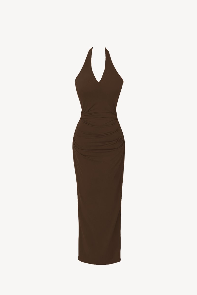 SALE EXCLUSIVE | Hira Halter Maxi Dress in Dark Brown