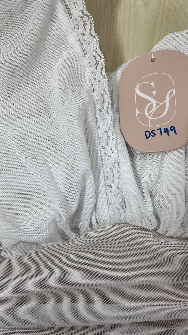 DEFECT | Mansie Mesh x Lace Halter Top in White x Nude in M