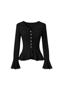RESTOCKS | Parisa Pearl Peplum Cardigan Top in Black