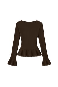 Parisa Pearl Peplum Cardigan Top in Dark Brown