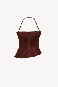 DEFECT | Saena Satin Tie Strap Top in Dark Brown in L