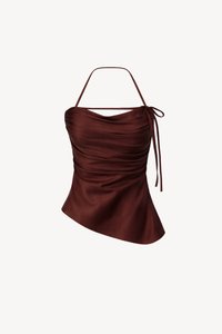 Saena Satin Tie Strap Top in Dark Brown