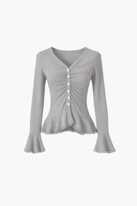 Parisa Pearl Peplum Cardigan Top in Grey