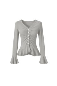 Parisa Pearl Peplum Cardigan Top in Grey