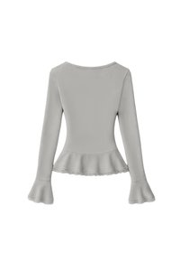 Parisa Pearl Peplum Cardigan Top in Grey