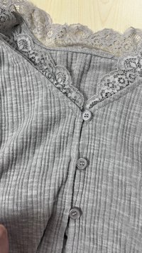 DEFECT | Rayn Ribbed Lace Trim Cardigan in Light Grey in M