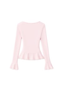 RESTOCKS | Parisa Pearl Peplum Cardigan Top in Light Pink