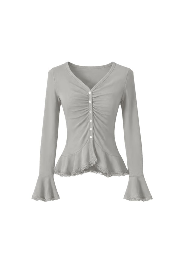 Parisa Pearl Peplum Cardigan Top in Grey