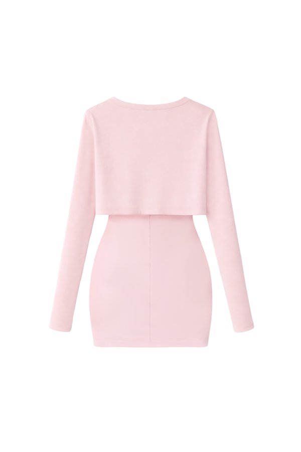 Chaewon Cardigan Romper Dress Set in Light Cool Pink