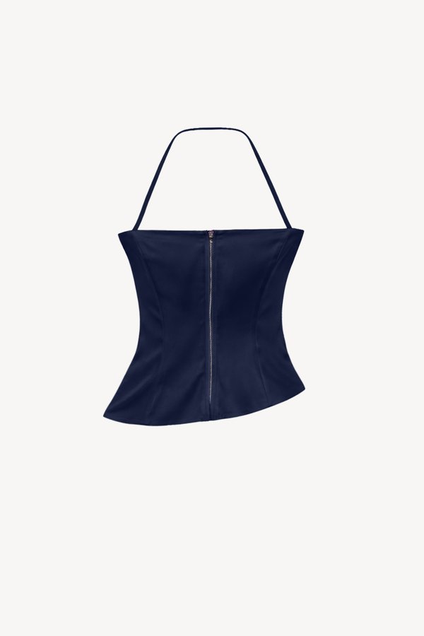 Saena Satin Tie Strap Top in Midnight