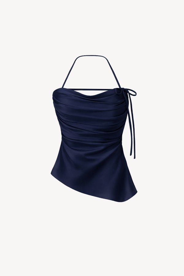 Saena Satin Tie Strap Top in Midnight
