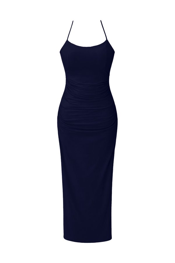Calina Cross Back Maxi Dress in Midnight Blue