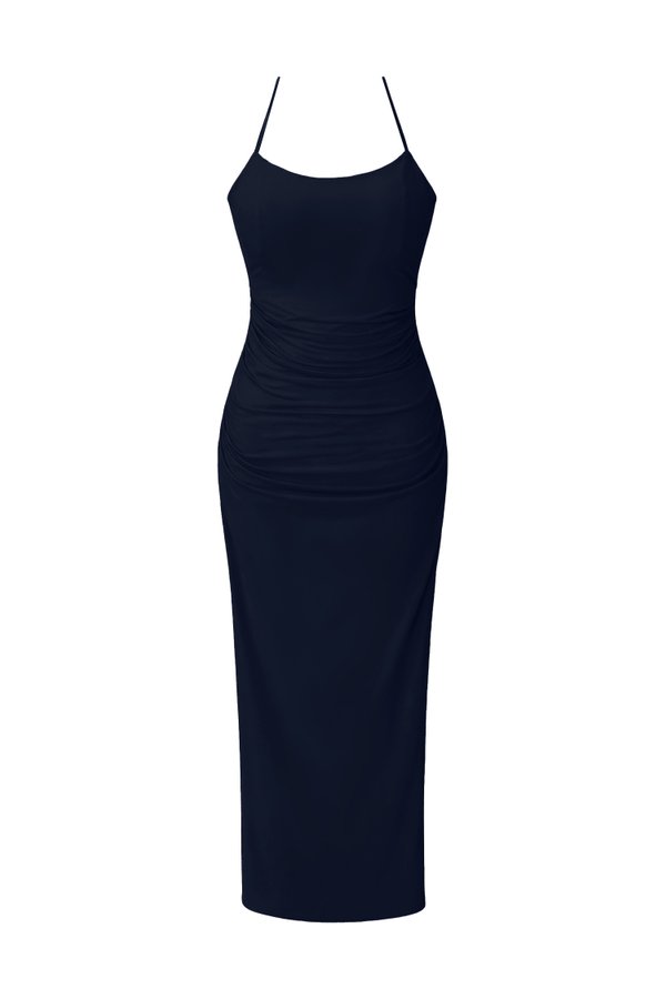 Calina Cross Back Maxi Dress in Midnight Blue