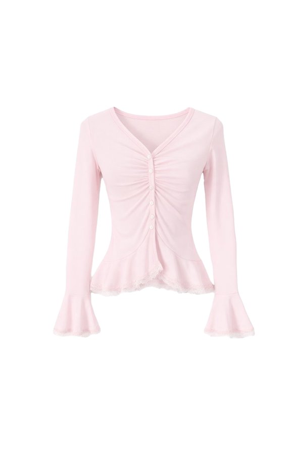 RESTOCKS | Parisa Pearl Peplum Cardigan Top in Light Pink