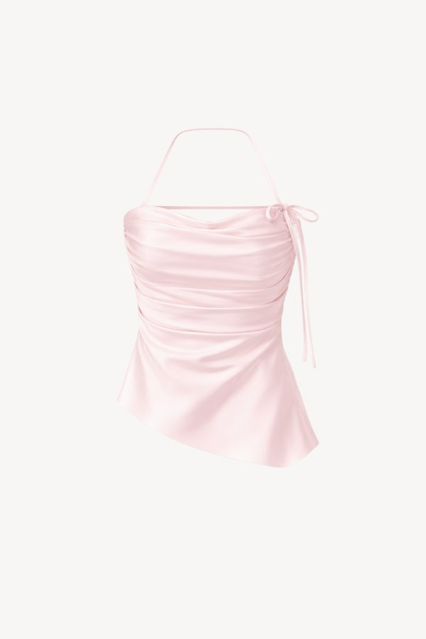 Saena Satin Tie Strap Top in Light Pink