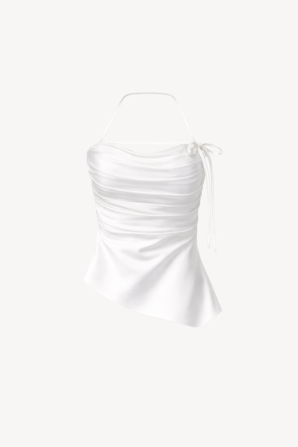Saena Satin Tie Strap Top in White