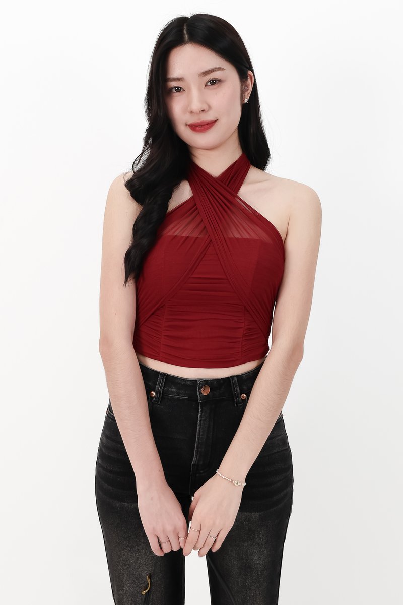 Merel Multi Way Mesh Top in Dark Red