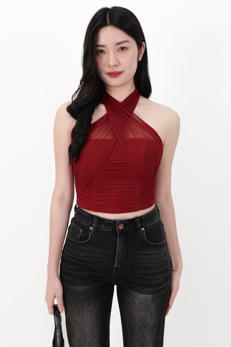 Merel Multi Way Mesh Top in Dark Red