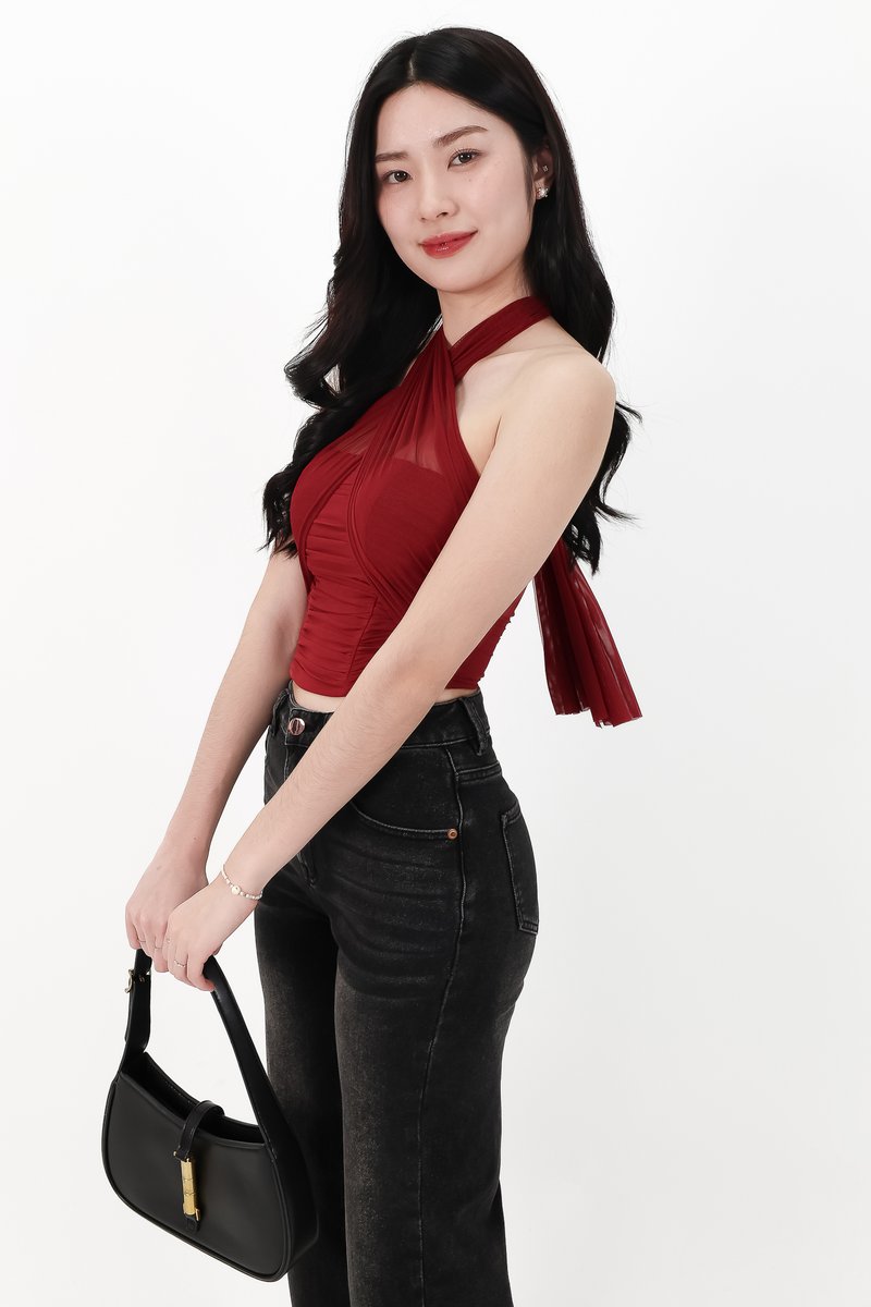 Merel Multi Way Mesh Top in Dark Red