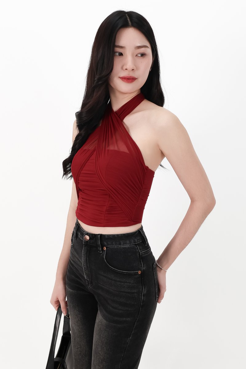 Merel Multi Way Mesh Top in Dark Red