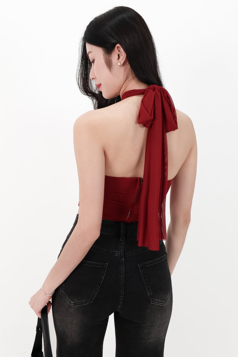Merel Multi Way Mesh Top in Dark Red