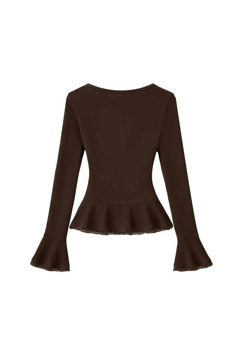 Parisa Pearl Peplum Cardigan Top in Dark Brown