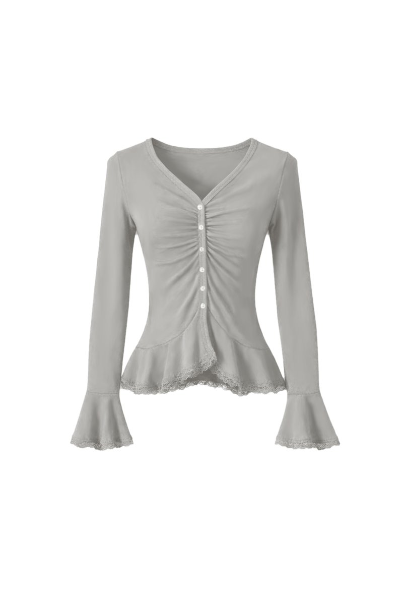 Parisa Pearl Peplum Cardigan Top in Grey