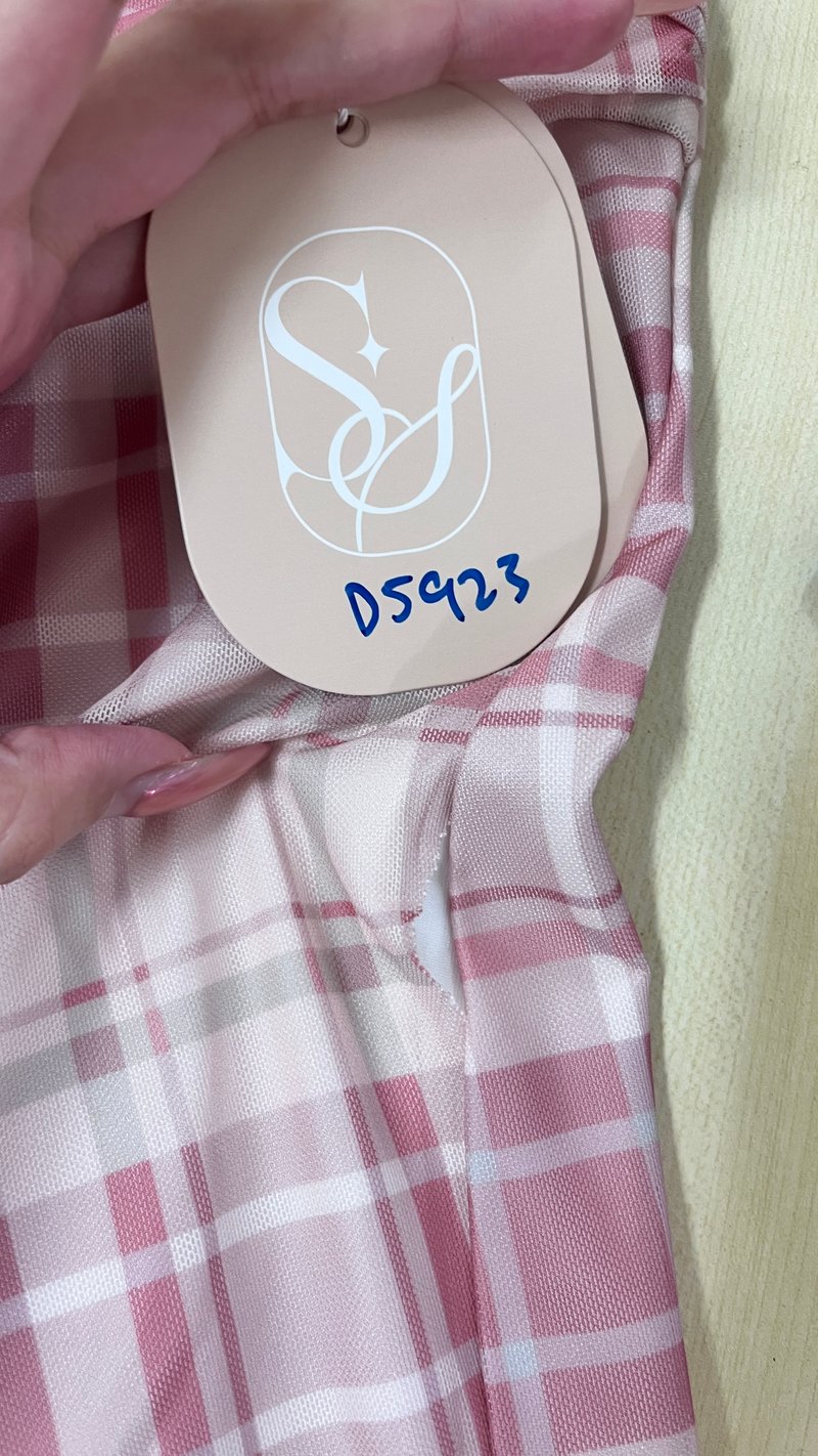 DEFECT | Pei Plaid Mesh Cheongsam Dress in Blush Pink in L