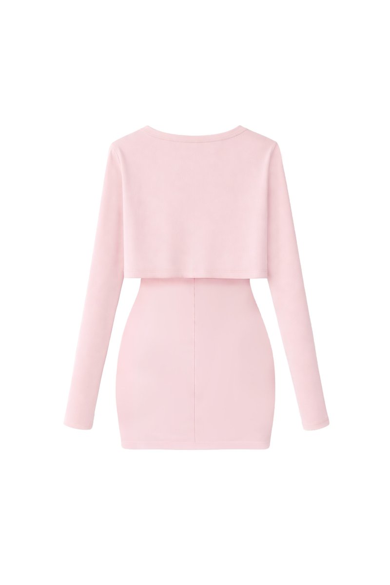 Chaewon Cardigan Romper Dress Set in Light Cool Pink