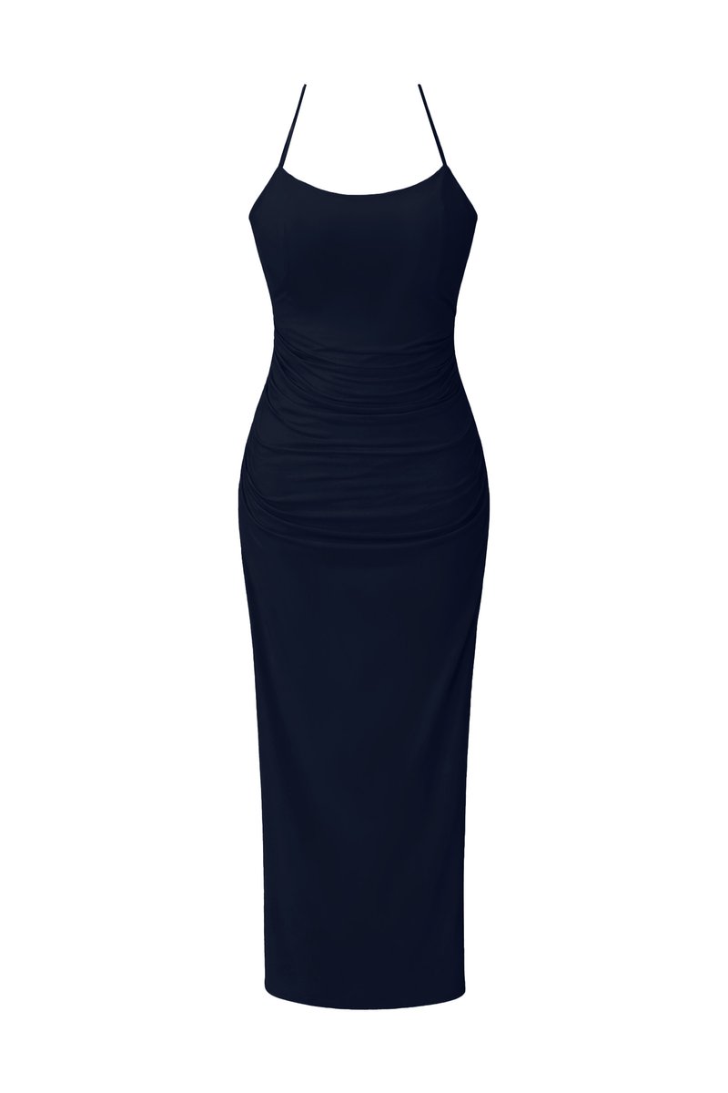 Calina Cross Back Maxi Dress in Midnight Blue