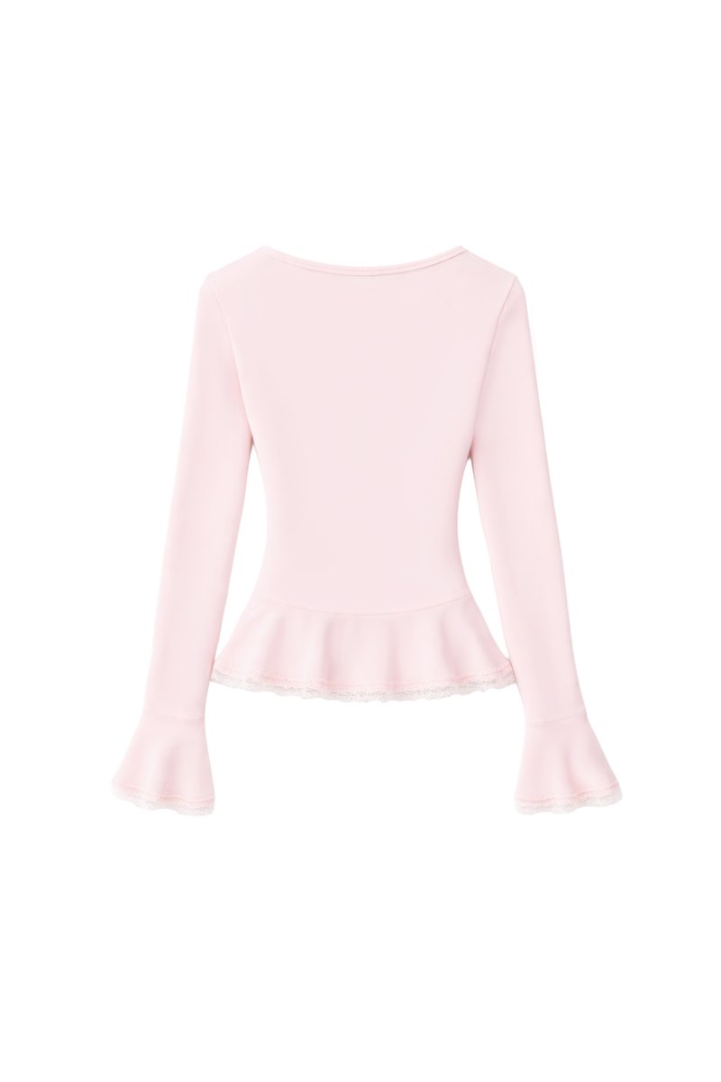 RESTOCKS | Parisa Pearl Peplum Cardigan Top in Light Pink