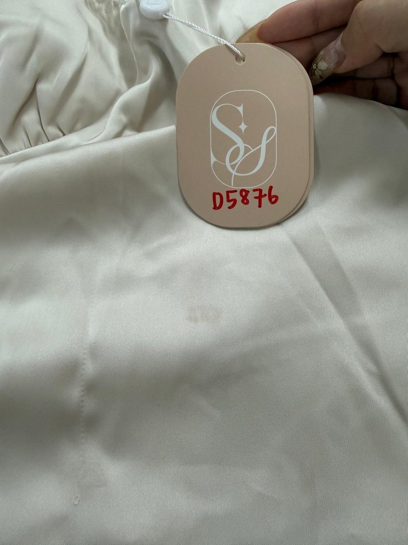 DEFECT | Avery Asymmetrical Lace Trim Top in Light Champagne in M