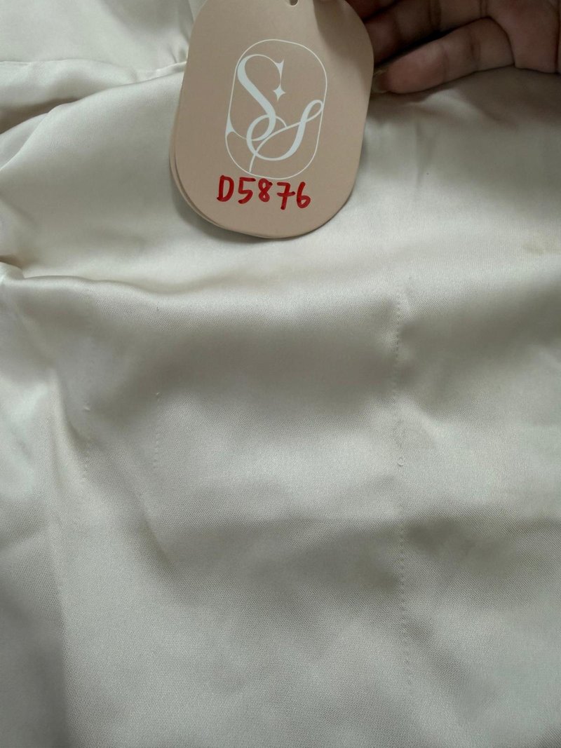 DEFECT | Avery Asymmetrical Lace Trim Top in Light Champagne in M