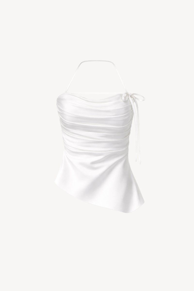 Saena Satin Tie Strap Top in White