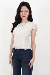 BACKORDER | Sandra Sleeved Lace Trim Blouse in White