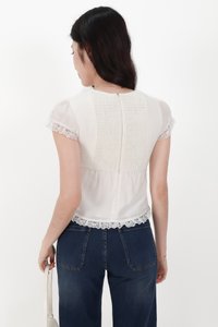 BACKORDER | Sandra Sleeved Lace Trim Blouse in White
